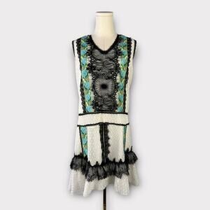Anna Sui Ivory Lace Floral Print Sleeveless Dress Size 2